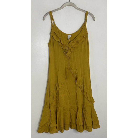 Skemo Basics Flamneco Mustard Yellow Sleeveless Ruffle Dress Size Small New - Picture 2 of 7